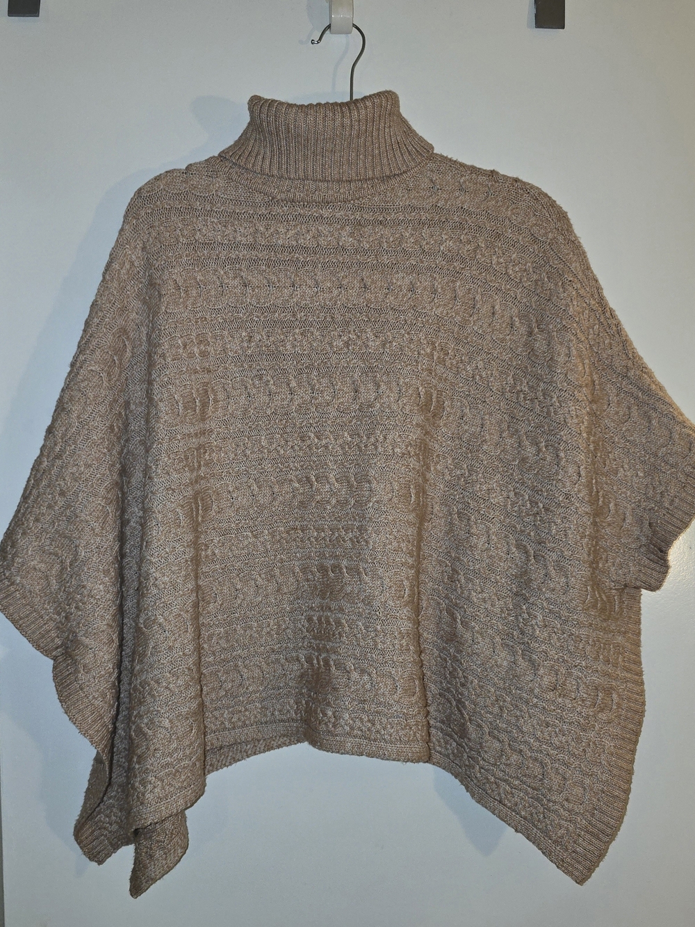 Rachel Zoe Cable-Knit Turtleneck Poncho - Taupe